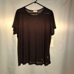 Frankee and skylarr Sheer Black Rhinestone Mesh Short Sleeve Top – Size3XL (NWT)